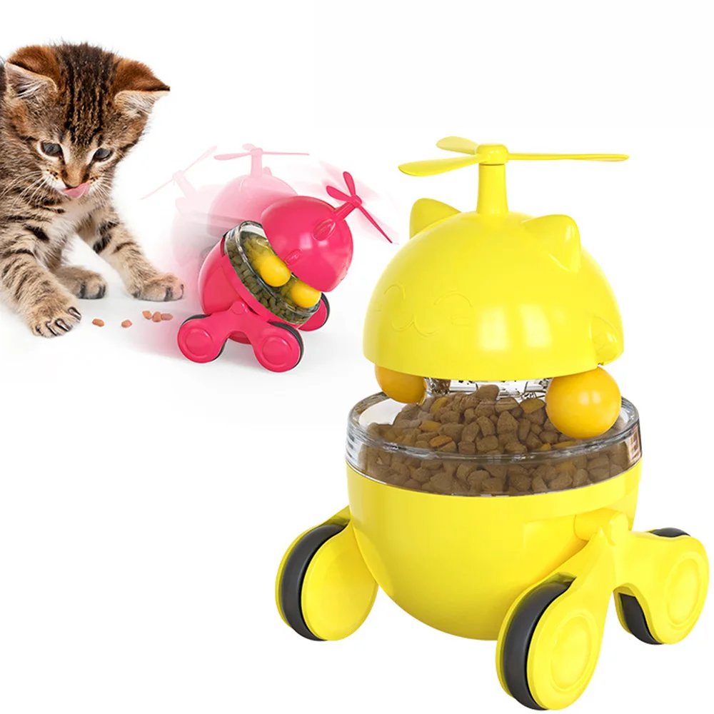 

New Factory Wholesale Cat Track Toy Multifunction Cat Food Dispenser Cats Wheel Windmill Interactive Pet Toy, Yellow, blue, green, red, red+blue