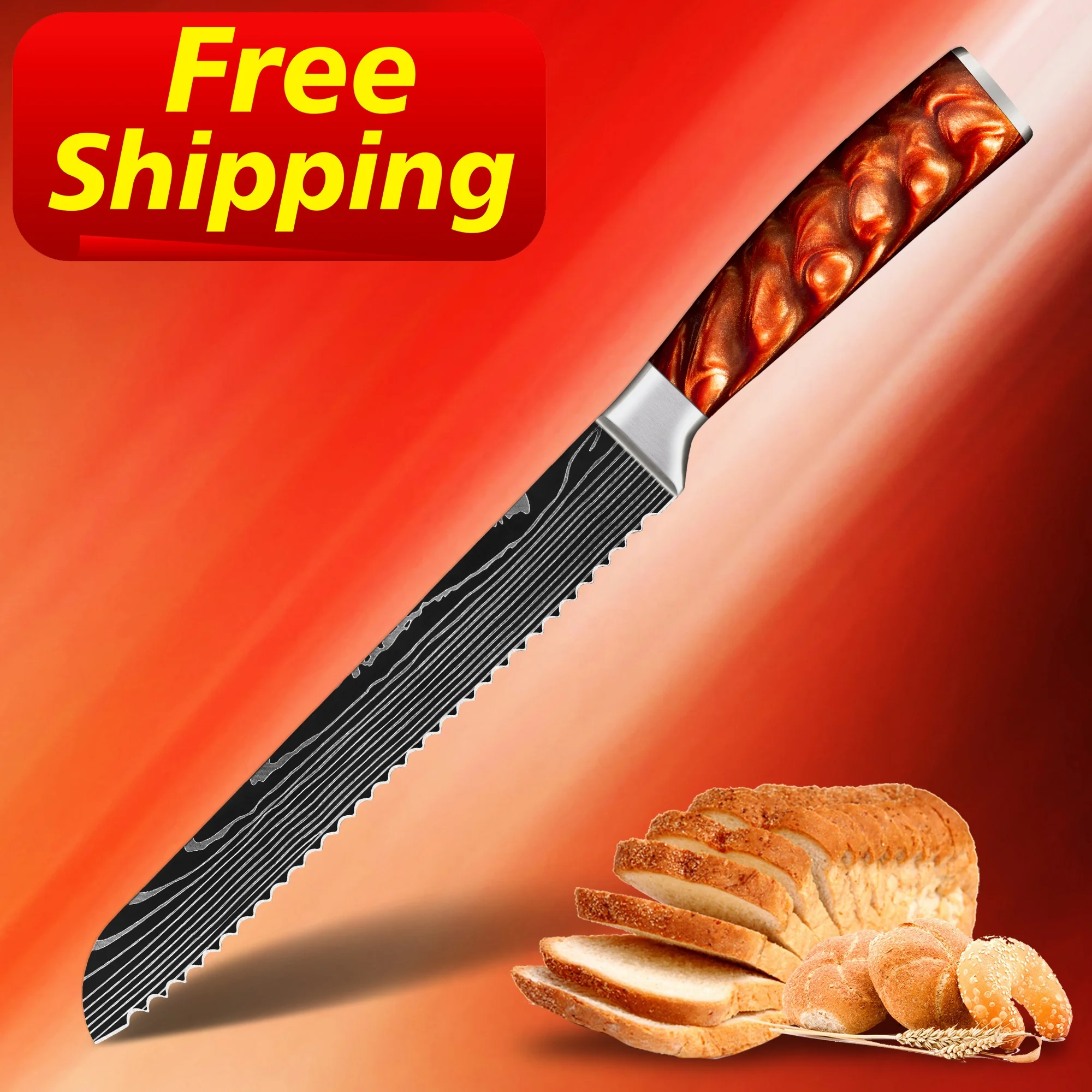 

Free Shipping Lava Red Resin 8 inch damascus bread knife stainless steel bread scoring knife bread scoring knife by skycook, Customized color