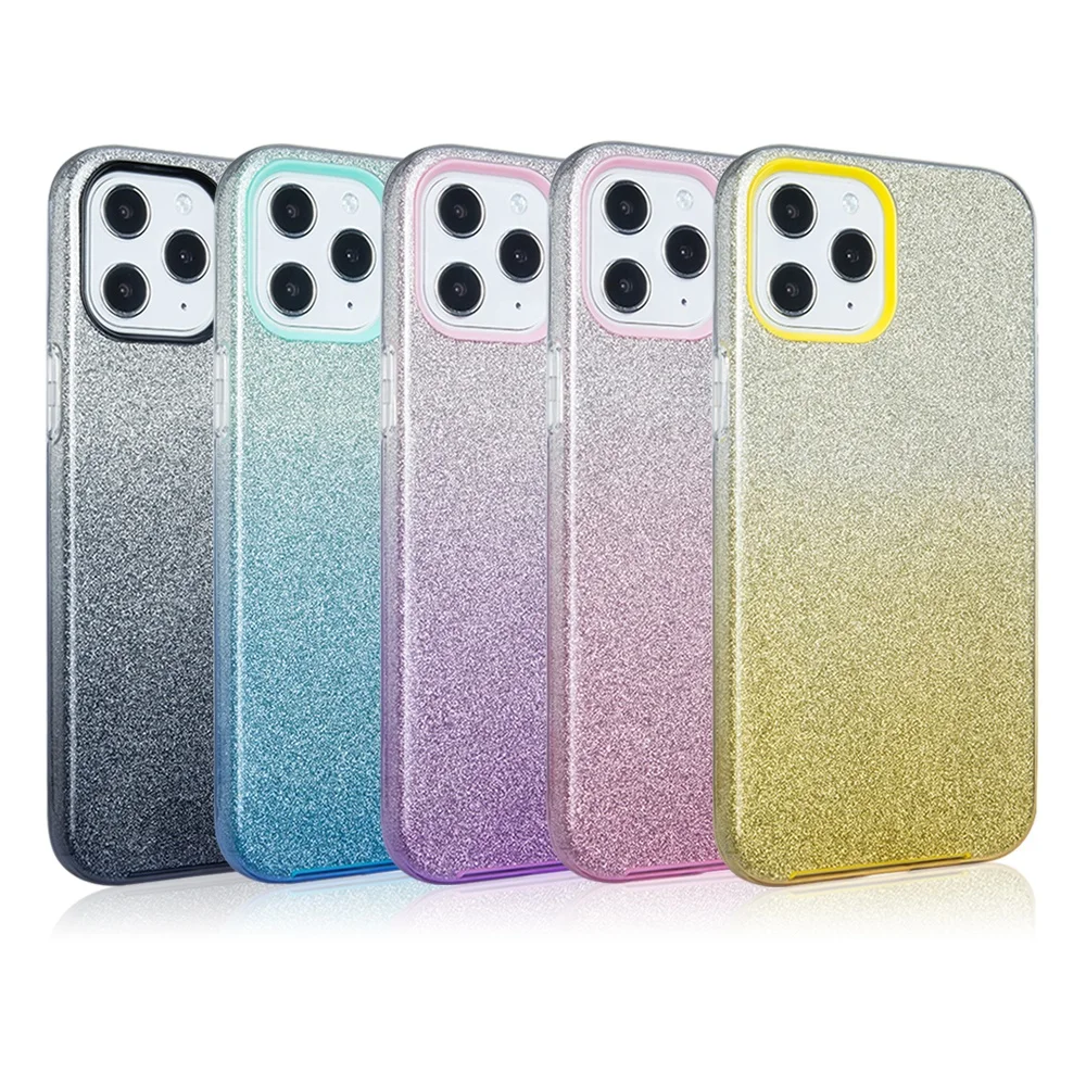 

Saiboro Luxury Shining Glitter Hard PC 3 in 1 Bling Bling Gradient Mobile Phone Case for iPhone 12 Mini/12/12 Pro/12 Pro Max, Black, blue, pink, purple, yellow