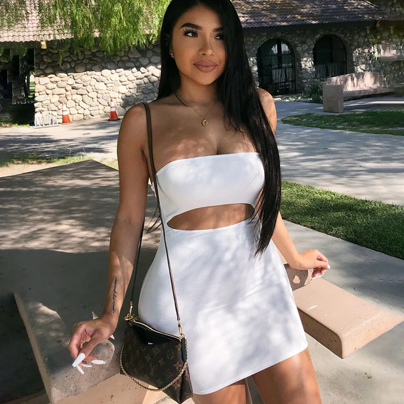 

Backless Sleeveless Summer Hollow Out Bodycon Tight Mini Clubbing Dresses Sexy Woman 2021 Fashionable Clothing Ladies, Black,white