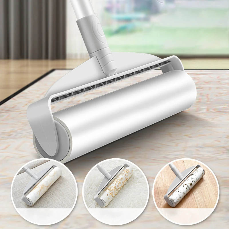 

FF131 Long Handle Sticky Mop Lint Rollers Floor Carpet Fuzz Cleaning Mop Dust Removal Roller Pet Hair Lint Remover, White