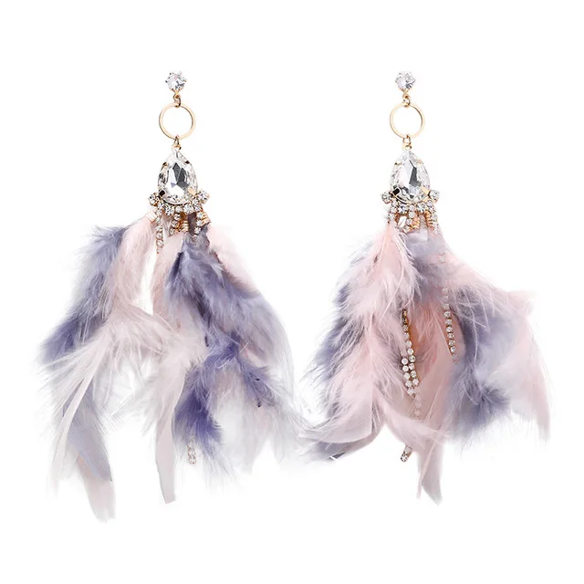 

Women Faux Feather Earrings Bohemian Fringe Tassel Long Drop Dangle Earrings with Dream Catcher Design for Women Girls