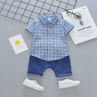 

Kids New Fashioned Clothes Boy's Plaid Tshirt And Short Pants Suits Set