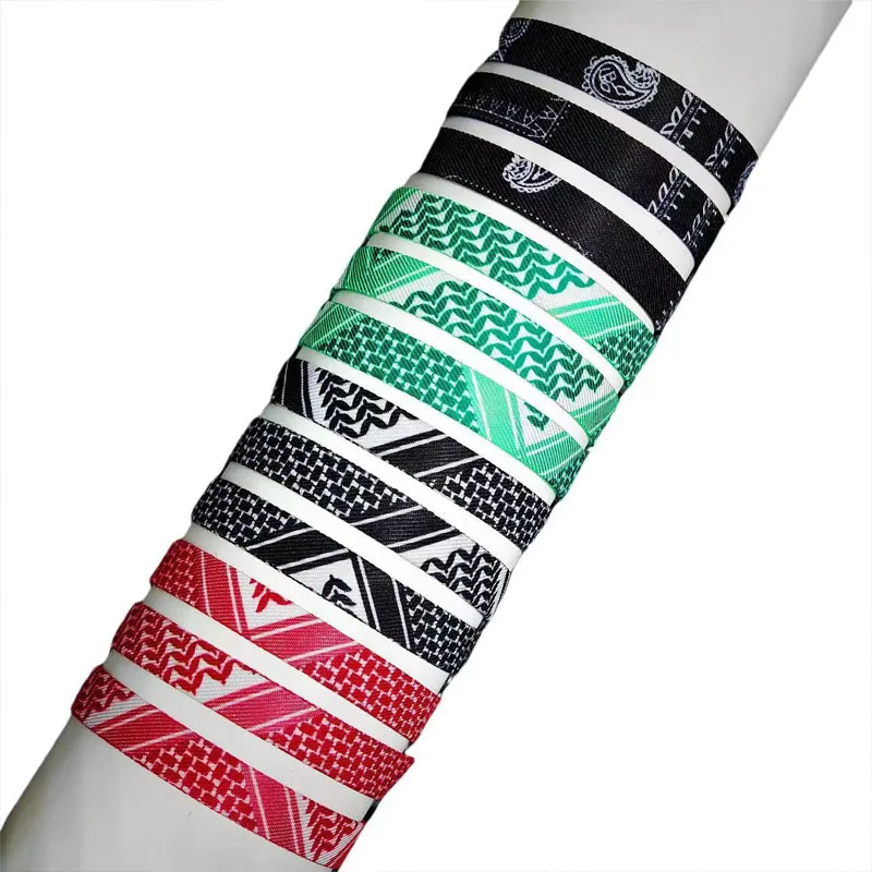 Manufacturer Handmade Support Palestine Keffiyeh Bracelet Arab Arabic Scarf Design Black Green Red Cord Hand-woven Bracelet