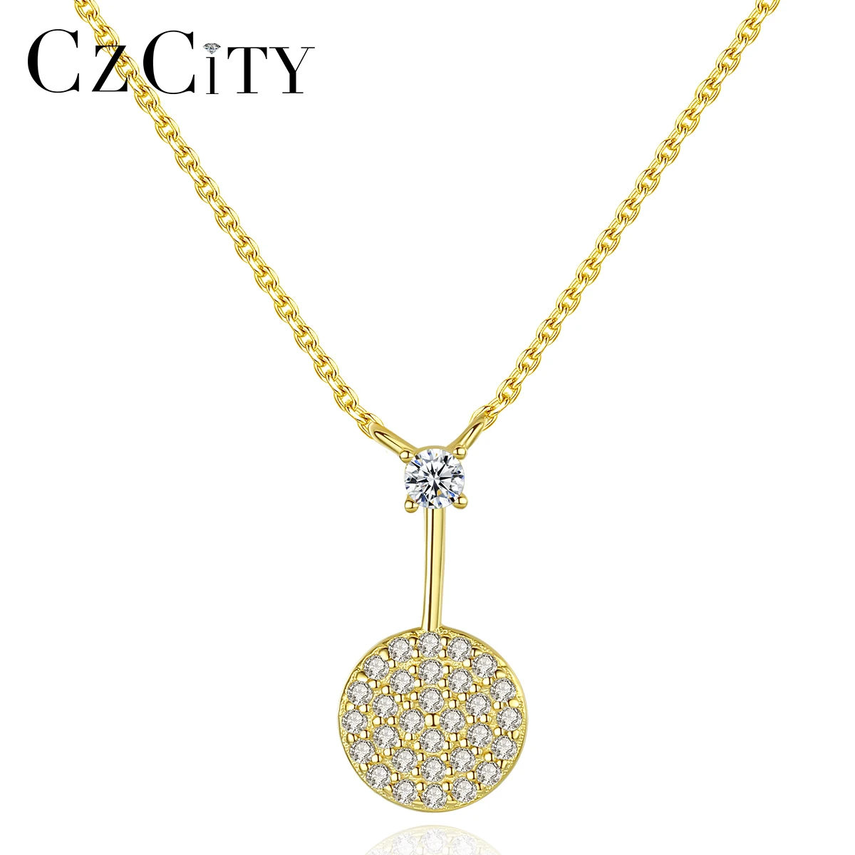 

CZCITY S925 Sterling Silver 18K Gold Plated Round Shape Zircon Pendant Necklace for Women