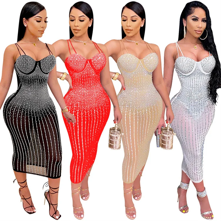 

Plus Size Women's Clothing American 2021 hot style dress pleated pink diamond long dresses women lady clothes mature ladies Sle