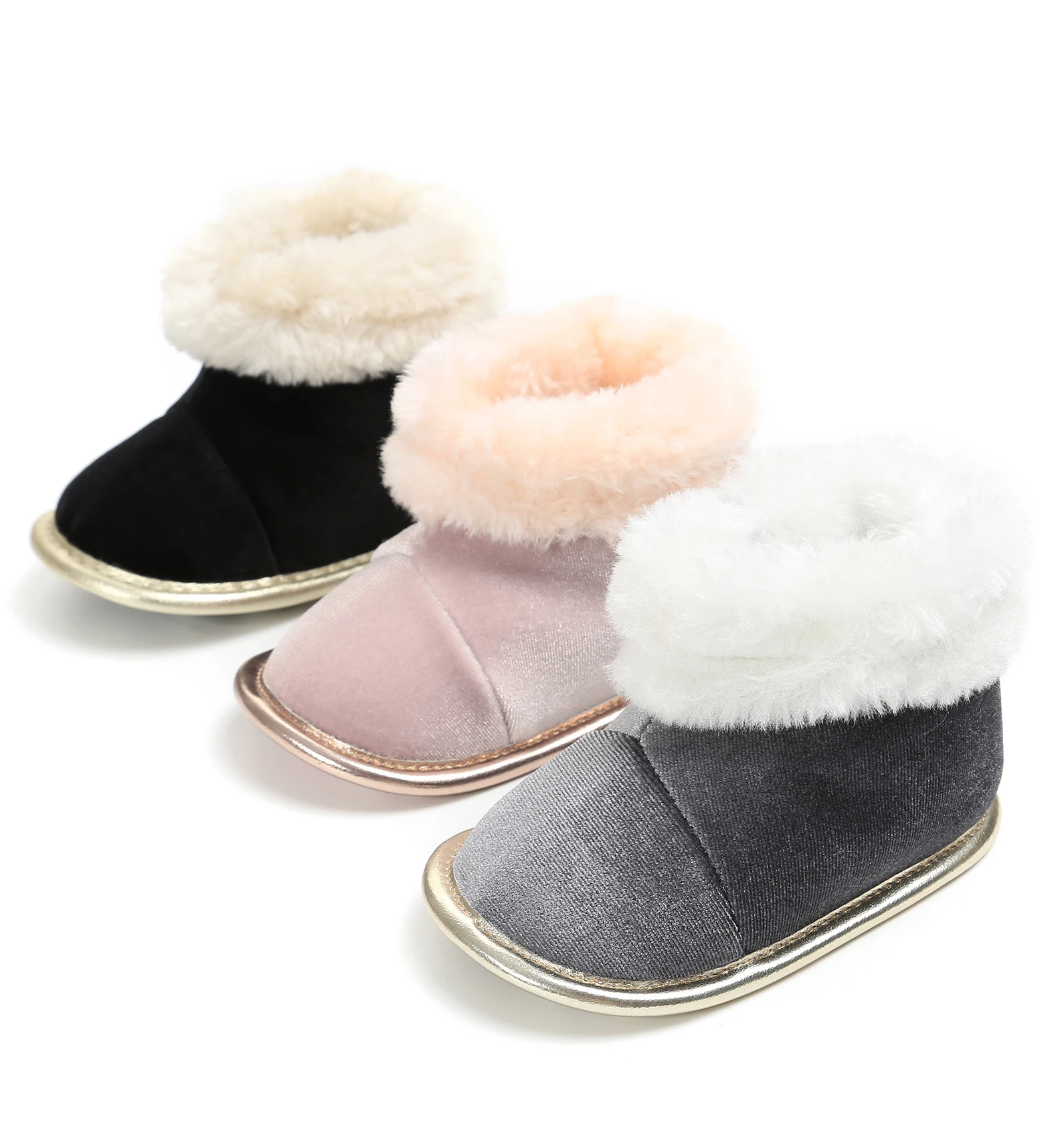 
Wholesale fashion winter Flannel upper Fur lining outdoor warm prewalker infant girl baby boots 
