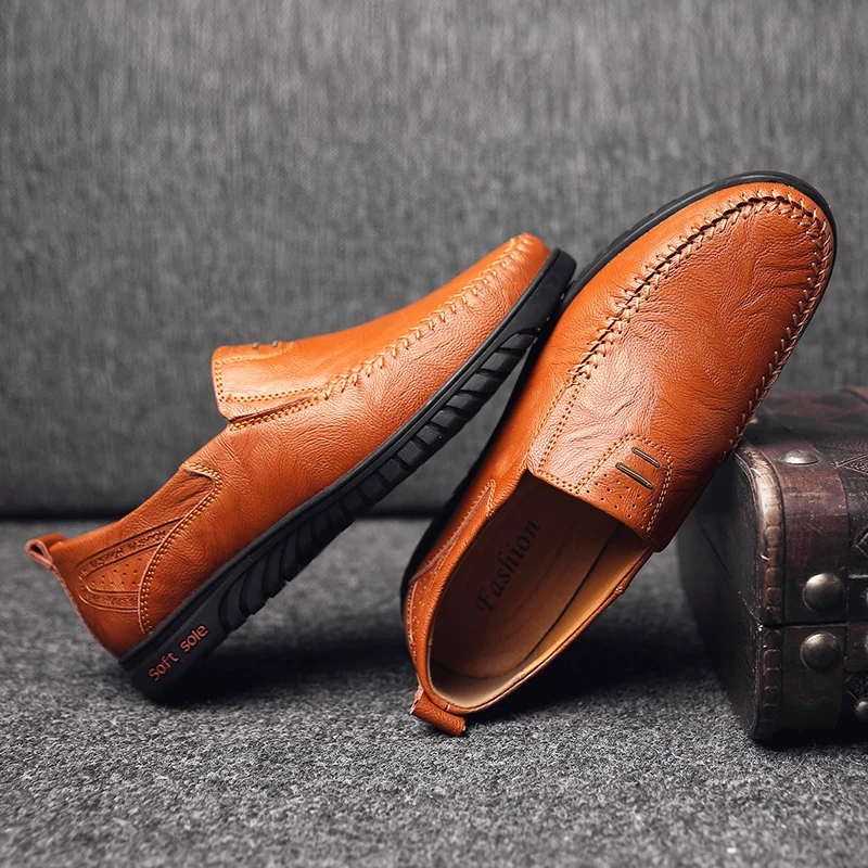 

Genuine Leather Men Shoes Luxury Brand 2021 Casual Slip on Formal Loafers Men Moccasins Italian Black Male Driving Shoes