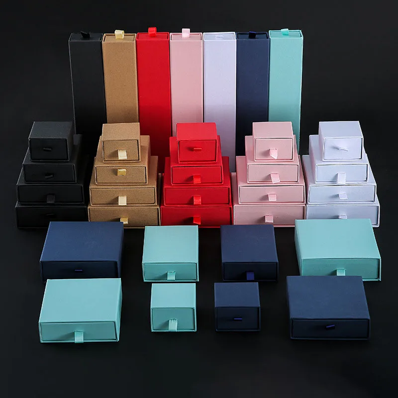 

Wholesale bracelet ring earring bracelet jewelry gift packaging box recycle kraft paper Drawer box