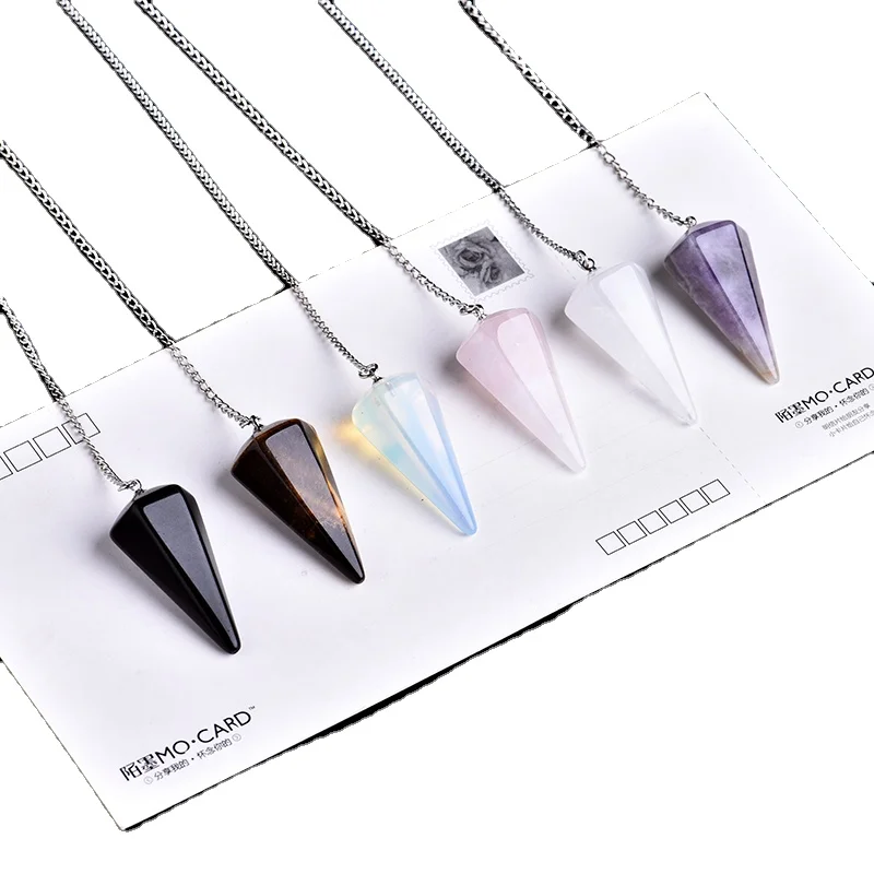 

Wholesale natural crystal cone pendant quartz mineral jewelry wicca pendulum divination decoration accessories gift collection, Multicolor
