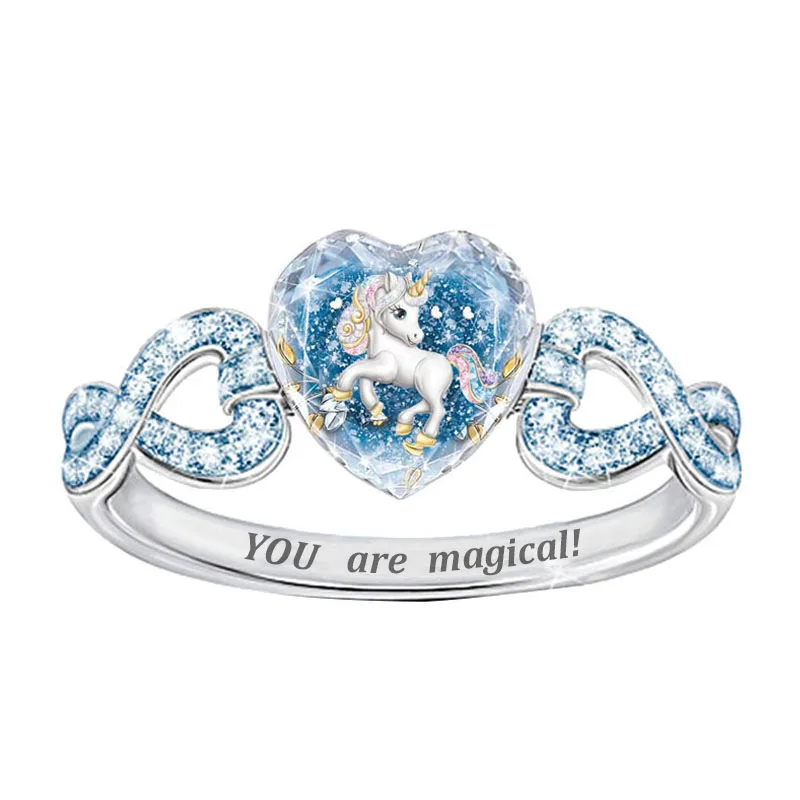 

New toy crystal heart-shaped cartoon unicorn girl ring