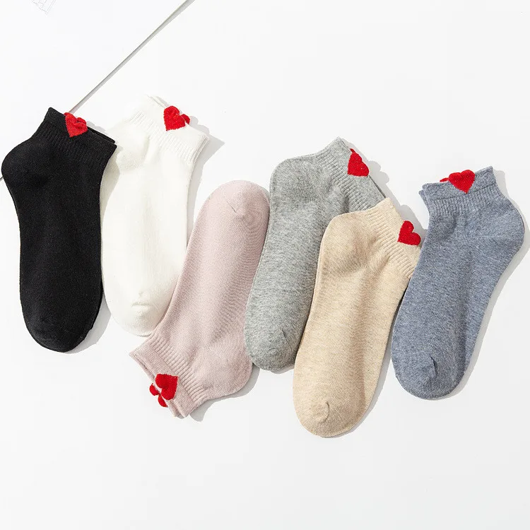 

WIIPU INS new cute 3D red love ankle socks women's interesting solid color college style socks careful machine-in-tube socks