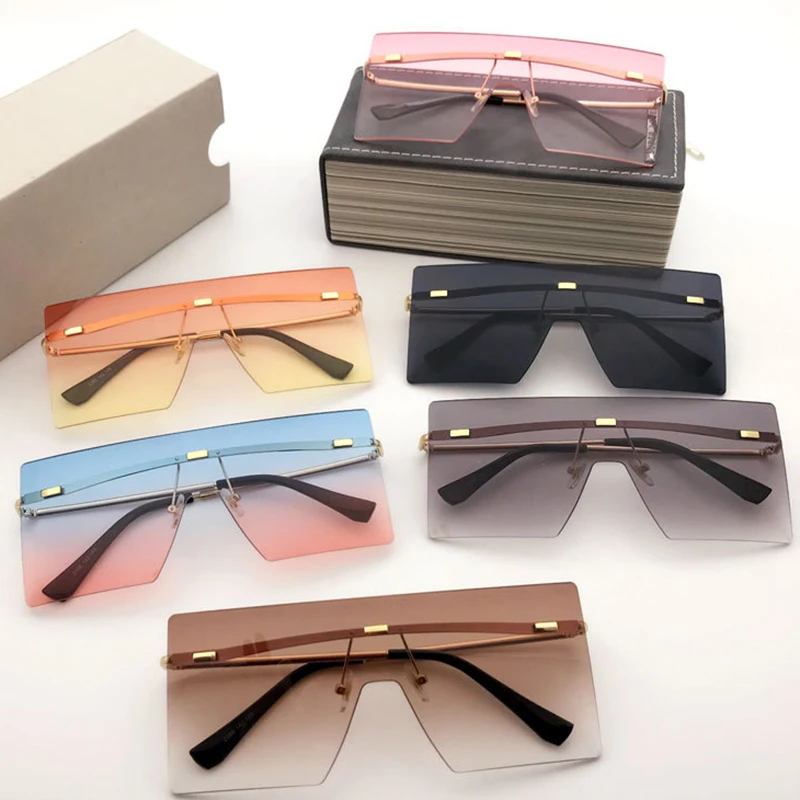 

2021 New Fashion Designer Trendy Women Rimless Oversized Big One Piece Frame Shades Sun Glasses Sunglasses, 14 colors