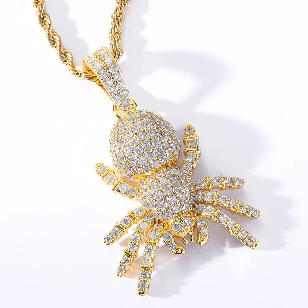 

Hip Hop Iced Out Zircon Pendant Fashion Spider Pendant Necklace Micro Paved CZ Hip Hop Jewelry Animal Pendant As a Gift, Gold silver