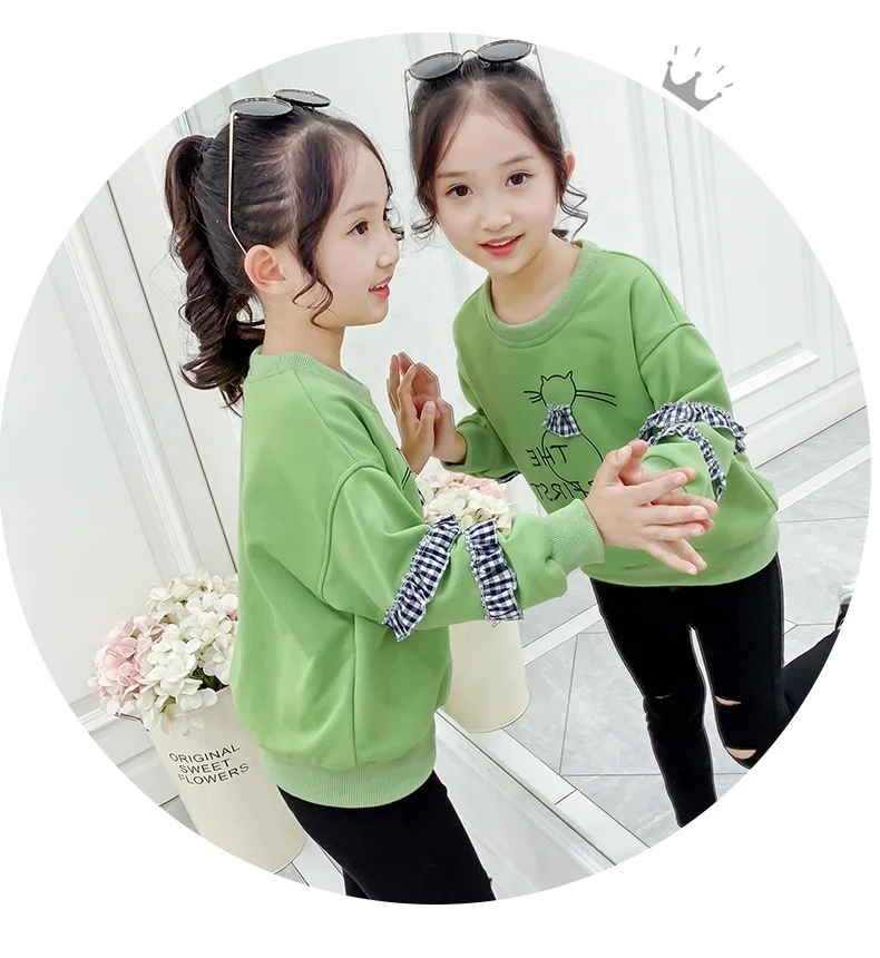 

Girls Korean Sweatshirt Kids Top Fall fashion Lace sleeve sweater