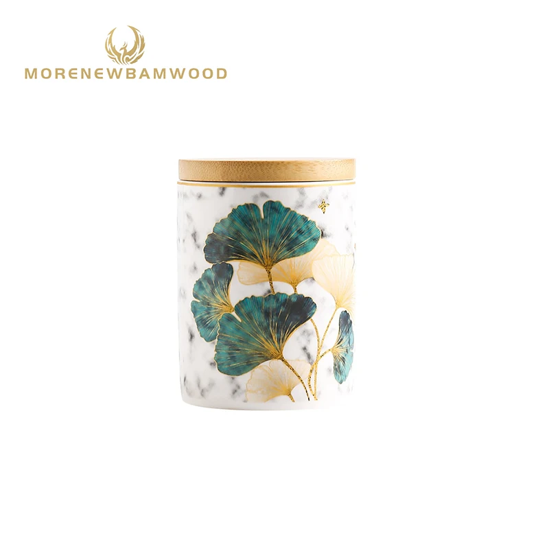 

Factory outlet Patterned ceramic food storage containers with bamboo cover.