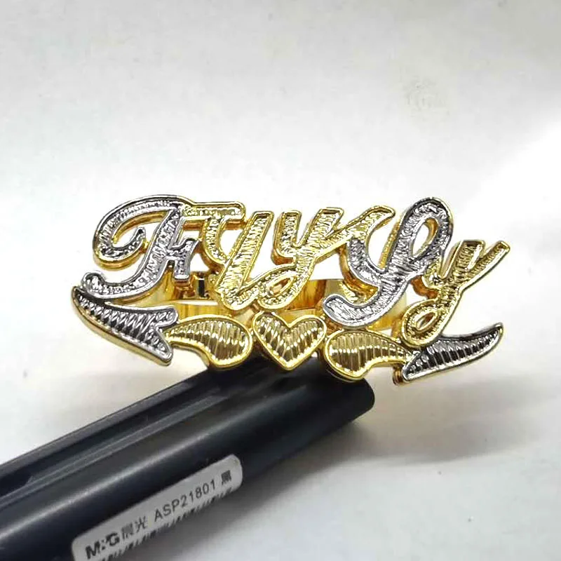 

2 tone Gold plated double finger custom Name rings hip hop rapper Men Custom 3d Personalized Ring