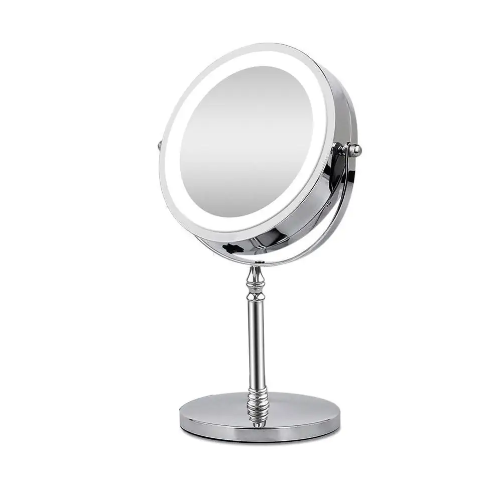 

10X Magnifying LED Cosmetic Round Shape Desktop Vanity Double Sided Makeup Mirrors, Silver