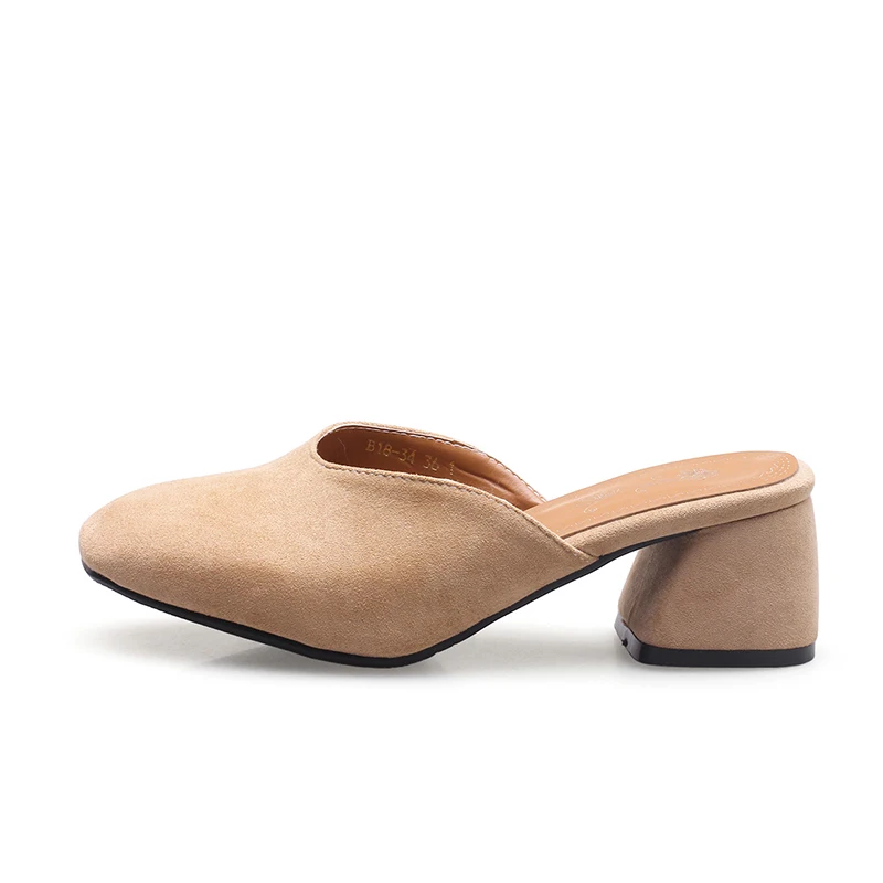 

Summer New Square head solid color Thick-heeled lady slippers