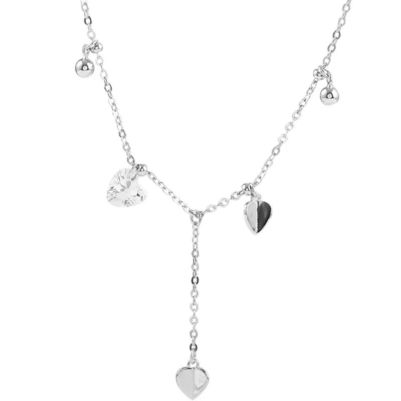 

ENSHIR Minimalist Jewelry Zircon Love Heart Choker Necklace with Little Round Ball