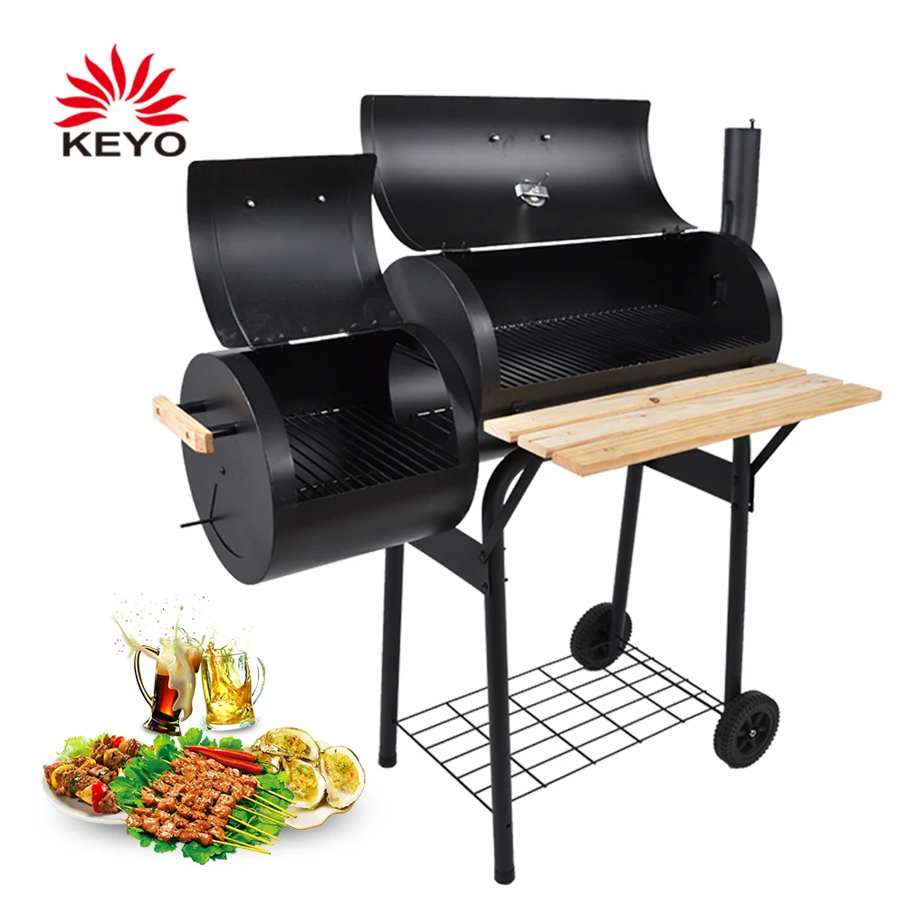 Large Cooking Area Barbecue Smoker Drum Charcoal Bbq Grill Offset Smoker