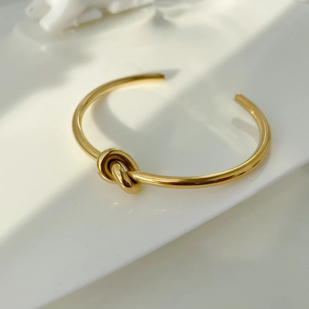 

Fashionable Thick and Thin Opening Knot Bracelet&bangle Jewelry Vacuum Plating 18K True Gold Non fading Stainless Steel Bangle