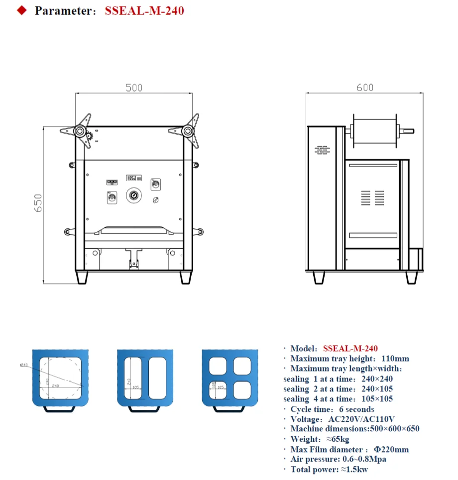 Stores Manual Tray Sealing Packing Machine plastic trays for fast food/ snack/ cooked meat/ fruit/ seafood/ soup/ sauce