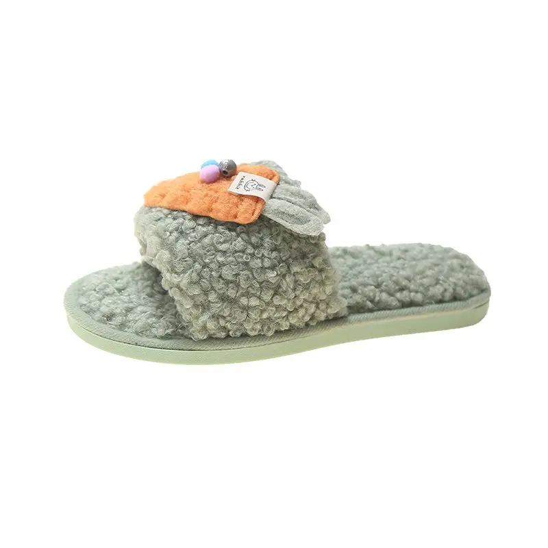 

2021 Factory Direct Wholesale Indoor Fur Slippers Wool Felt Slippers Womens Real Wool Fur Slippers, Multi