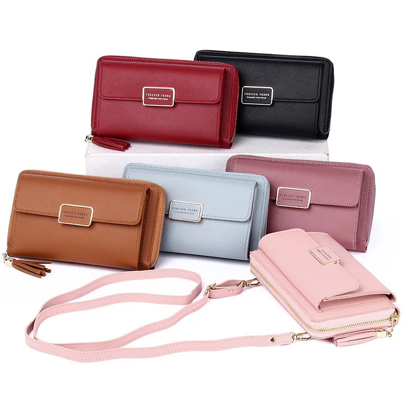 

Hot Selling Phone Bag Long Card Holder Zipper Pu Leather Crossbody Shoulder Bag Women Casual Wallets Fashion Money Clip, Customized