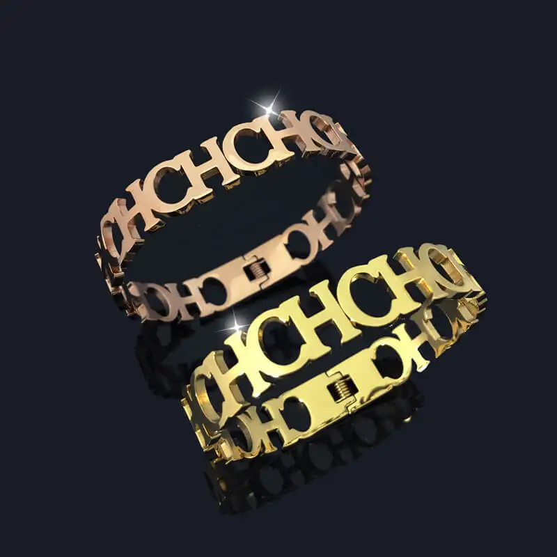 

2021 New Latest Style CH Real 18k Gold Plated Stainless Steel Bangle Bracelet Jewelery Dubai Wholesale Market, Gold color