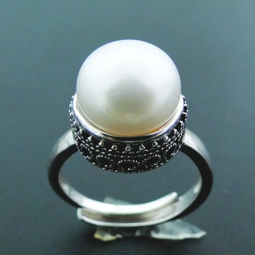 

Natural Freshwater Pearl Engagement Ring 925 Sterling Silver Round Antique Pearl Jewelry