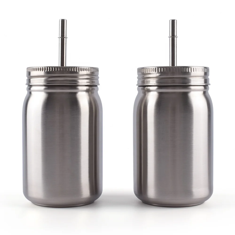 

17oz Double Walled Stainless Steel Mason Jar Coffee Tumbler Vacuum Insulated Mason Jar Tumbler with Straw