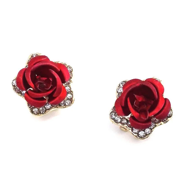 

New style ear nail Korean cute fragrance five star inlaid rose rhinestone flower earrings for women ear studs for piercing