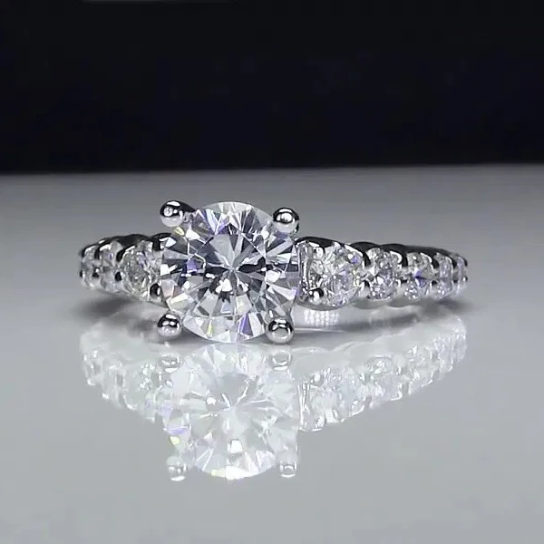 

Anillo De Diamantes Elegant White Zircon Crystal Round Silver Plating Ring Engagement Wedding Diamond Rings Women