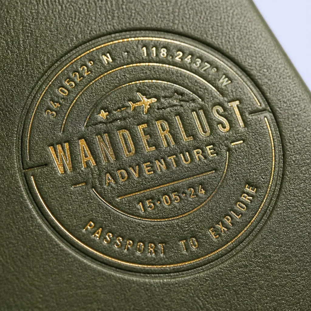 Craftsmanship Macro - Precision Gold Foil Stamping Wanderlust Adventure