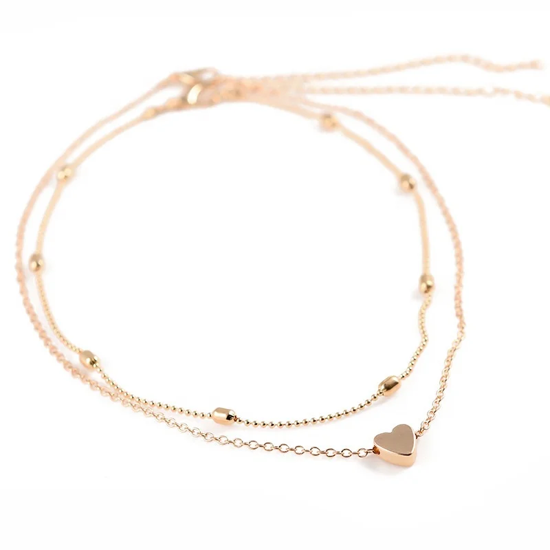 

Fashion New Jewelry 2021 Simple Necklaces Multi Layer 18k Gold Short Thin Chain Ladies Chocker Heart Pendant Love Necklace Women, As the picture show