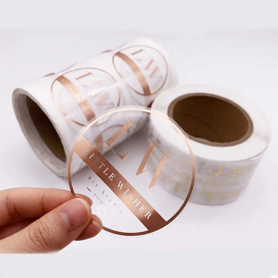 

Wholesale Custom Golden Foil Embossed Self Adhesive Round Sticker Labels Logo Print Transparent Waterproof Label Roll