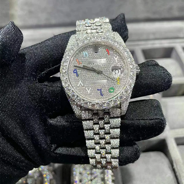 

2021 Luxury fashion new hip hop full iced out diamond stainless steel moissanite watch, White