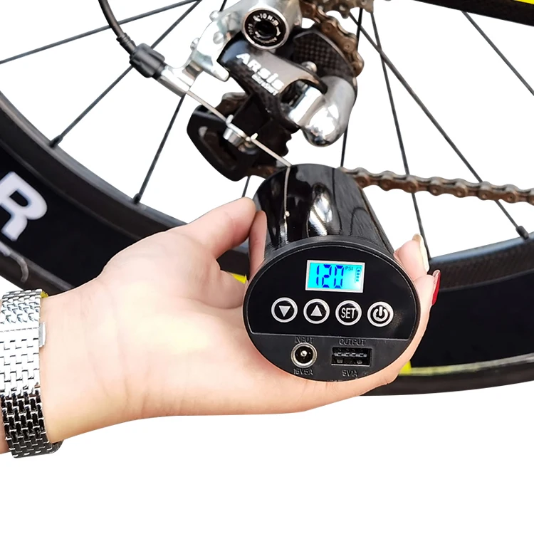 

Free custom logo smart wireless portable bicycle car tire air compressor electric bike pump tyre inflator, Silver, black