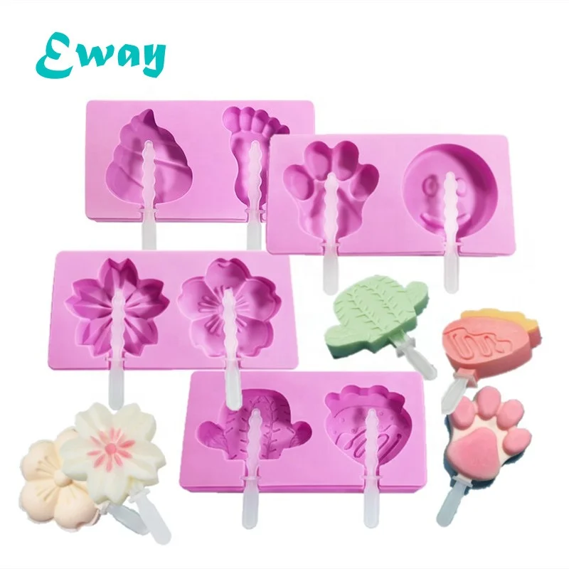 

2-cavity popsicle mold with cover and sticks set ice cream tools, Pink/blue