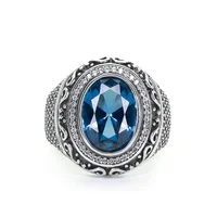 

Turkish Jewelry 925 Sterling Silver Lab Created Blue Sapphire Men's Rings