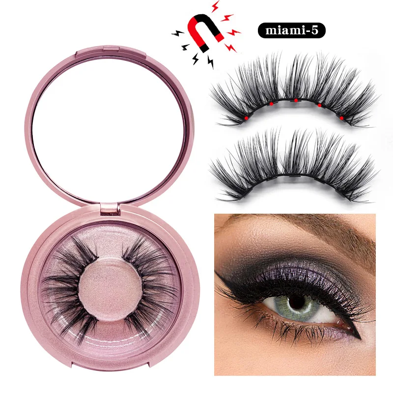 

Wholesale 3D Mink Magnetic Fake Eyelashes Tweezer Custom Packaging box Pink Waterproof 5 Magnetic Eyelashes Liquid Eyeliner Set, Natural black