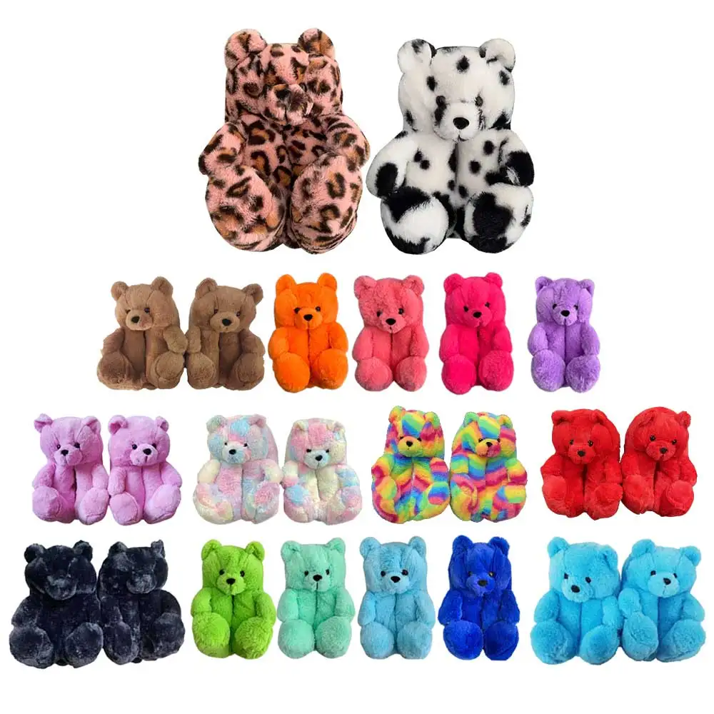 

Wholesale Plush Fuzzy Slide Casual Style Lady House Women Girsl Cute Kids Teddy Bear Slippers Shoes, Black, brown,pink, red, mixed colorcustomized color