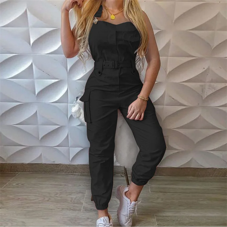 

Casual Streetwear Solid Color Women Casual Zipper Pleated Adjustable All-Match Ladies Overalls, Customized color