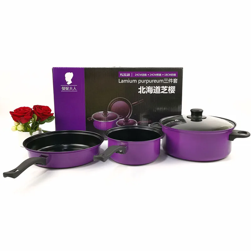 

3Pcs/Set Oem Cheap Housewares Cast Iron Cookware Purple Cast Iron Pot Set