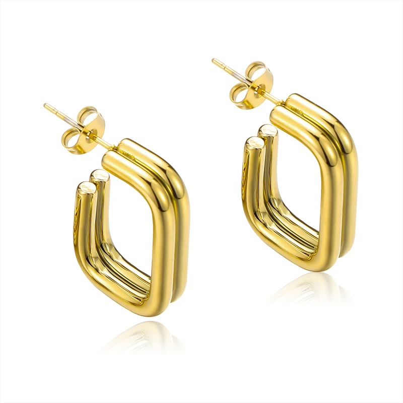 

Wholesale Christmas Double Layer 18K Gold Plated Stainless Steel Jewelry Geometric Gift Charm CC Shaped Earrings