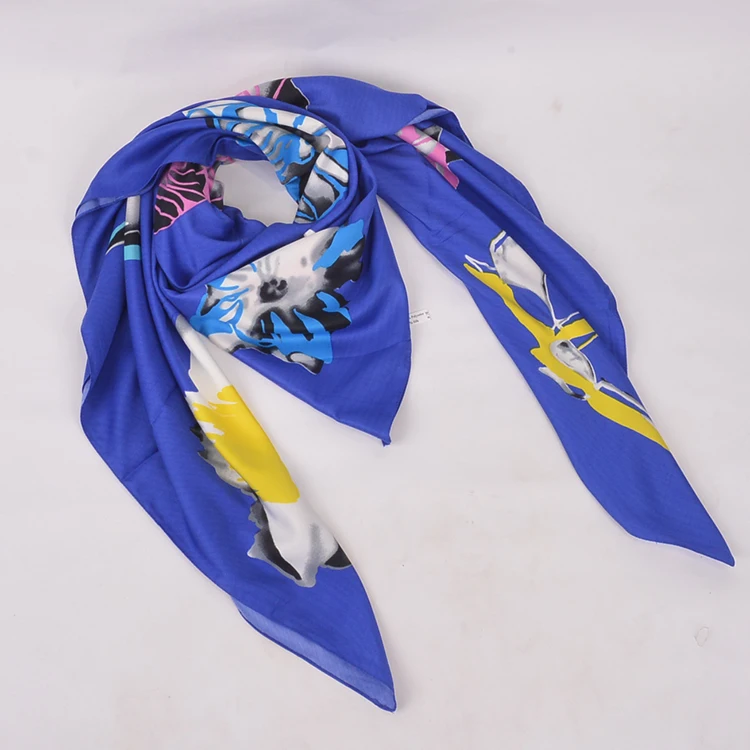 FENNYSUN 130*130cm Large Twill Square Unique Flowers Designer Inspired Silk Fabric Cover Scarf Made In China