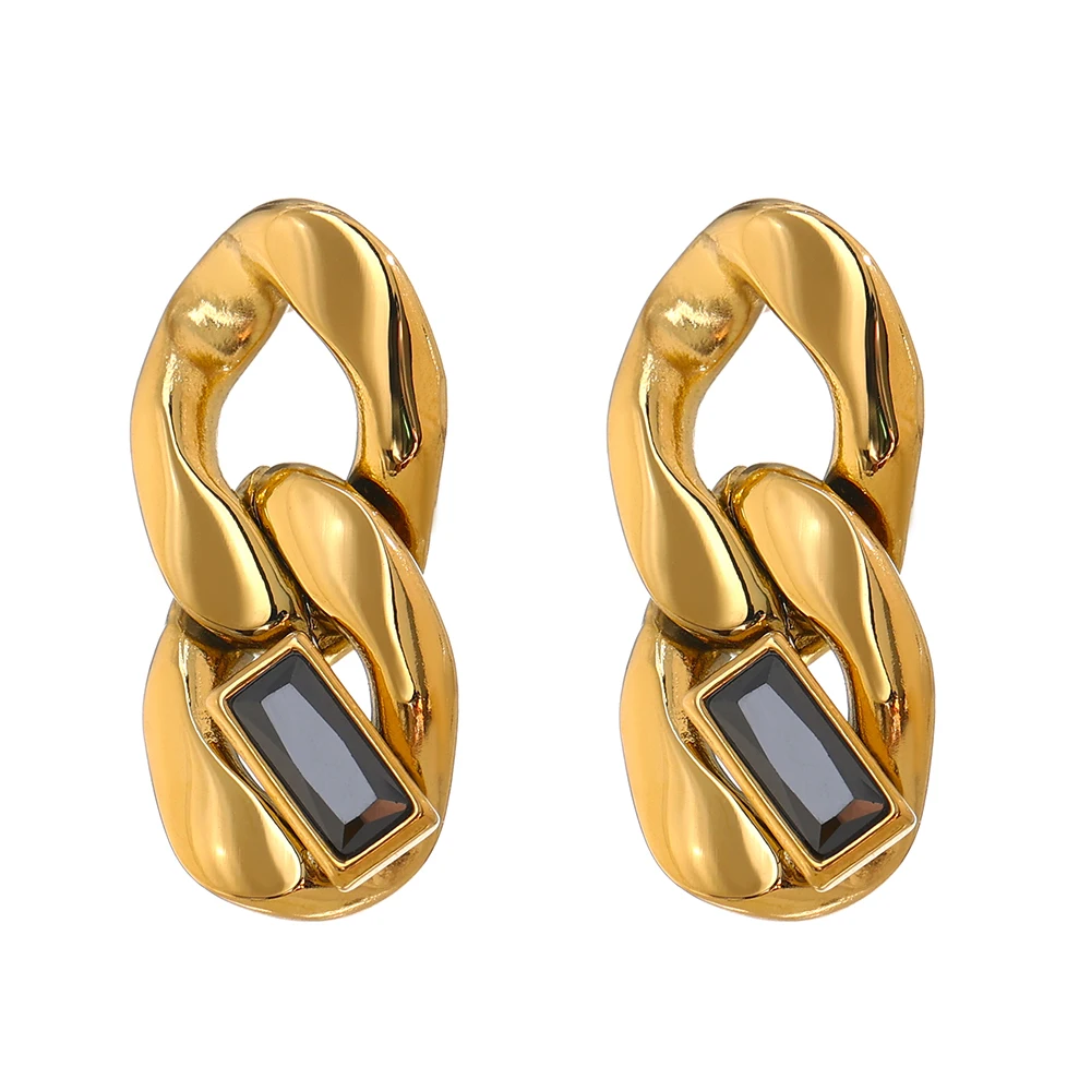 

JINYOU 798 Stylish Cubic Zirconia Jewelry Metal Unusual Earrings Stainless Steel Chain Stud Earrings