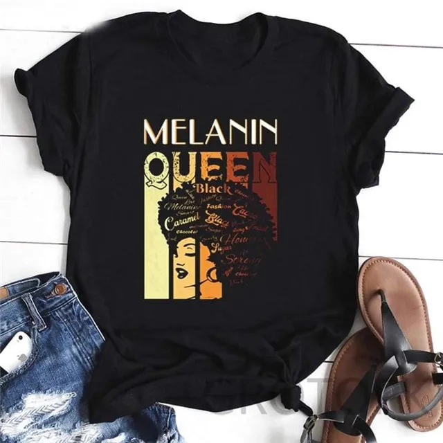 

Harajuku Melanin Poppin Black Girl Magic T-shirt Funny Black Girl Print Custom T-shirt Top, Picture showed