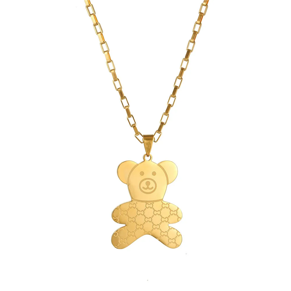 

MECYLIFE INS Hot Selling Stainless Steel Long Necklace Women's 18k Gold Bear Necklace Jewelry, Steel,gold